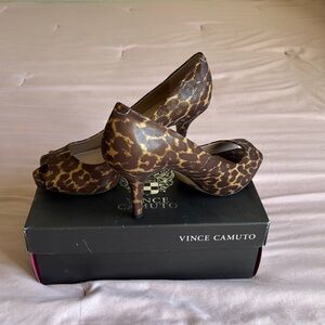 Vince Camuto Brown Stiletto Heels with Animal Print